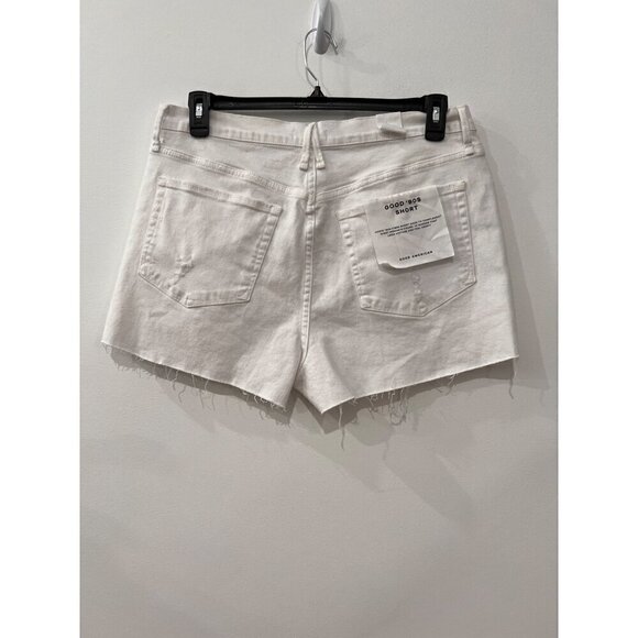 New Good American Size 10/30 Good '90s Ripped Raw Hem Denim Shorts White - Picture 11 of 14